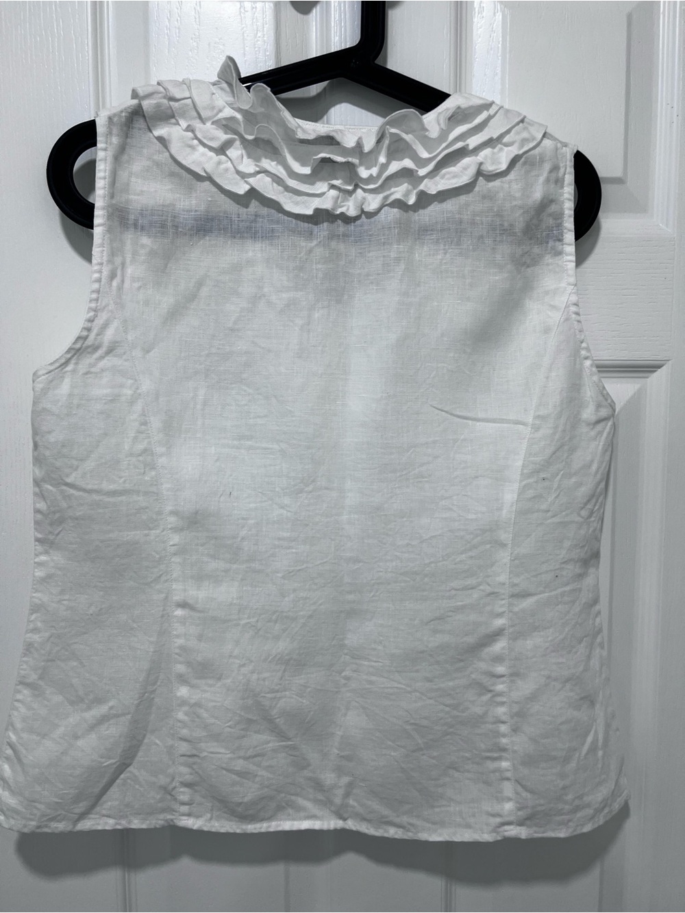 Jones New York white 100% linen ruffle sleeveless bottom front blouse PL - Picture 5 of 8